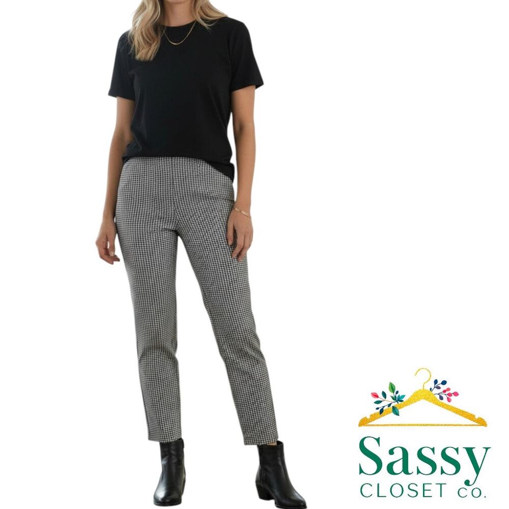 Calvin Klein Black White Houndstooth Ankle Pants Women’s 10 EUC